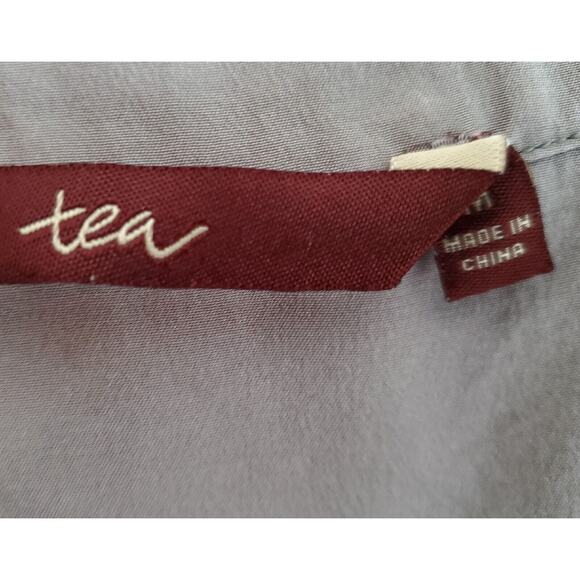 TEA Women's M 100% Silk Top Sleeveless Gray Green Peach Confetti V-Neck Bust 40" - Picture 3 of 6